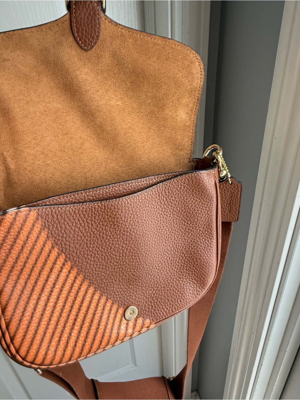Coach Cognac Pebbled Leather Crossbody Bag with Wide Strap - Picture 4 of 5